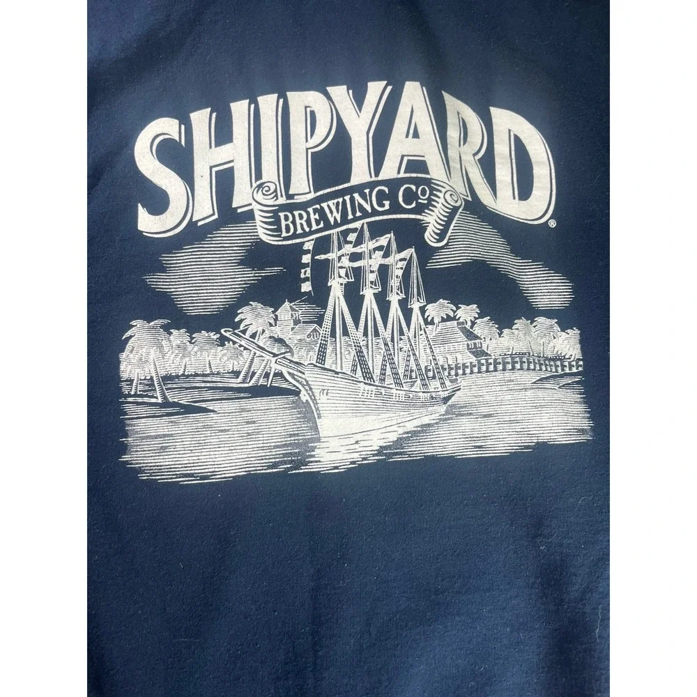 Shipyard Brewing Big Ship Logo Graphic Blue Hoodie Men's Size Medium